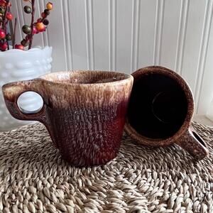 Hull Pottery Oven Proof Coffee/Tea Mugs Cups, Brown Drip 10 oz USA Set of 2